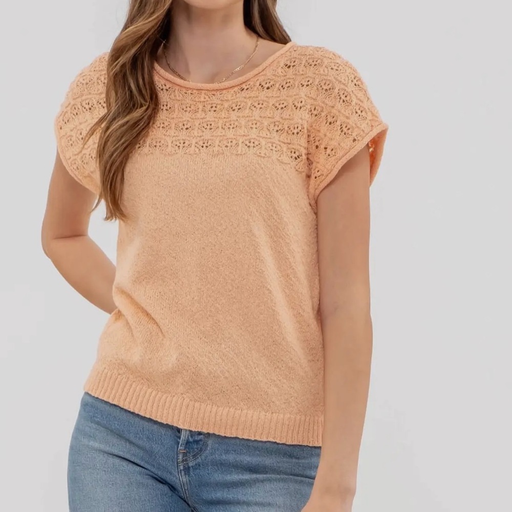 Peach Knit Short Sleeve Top